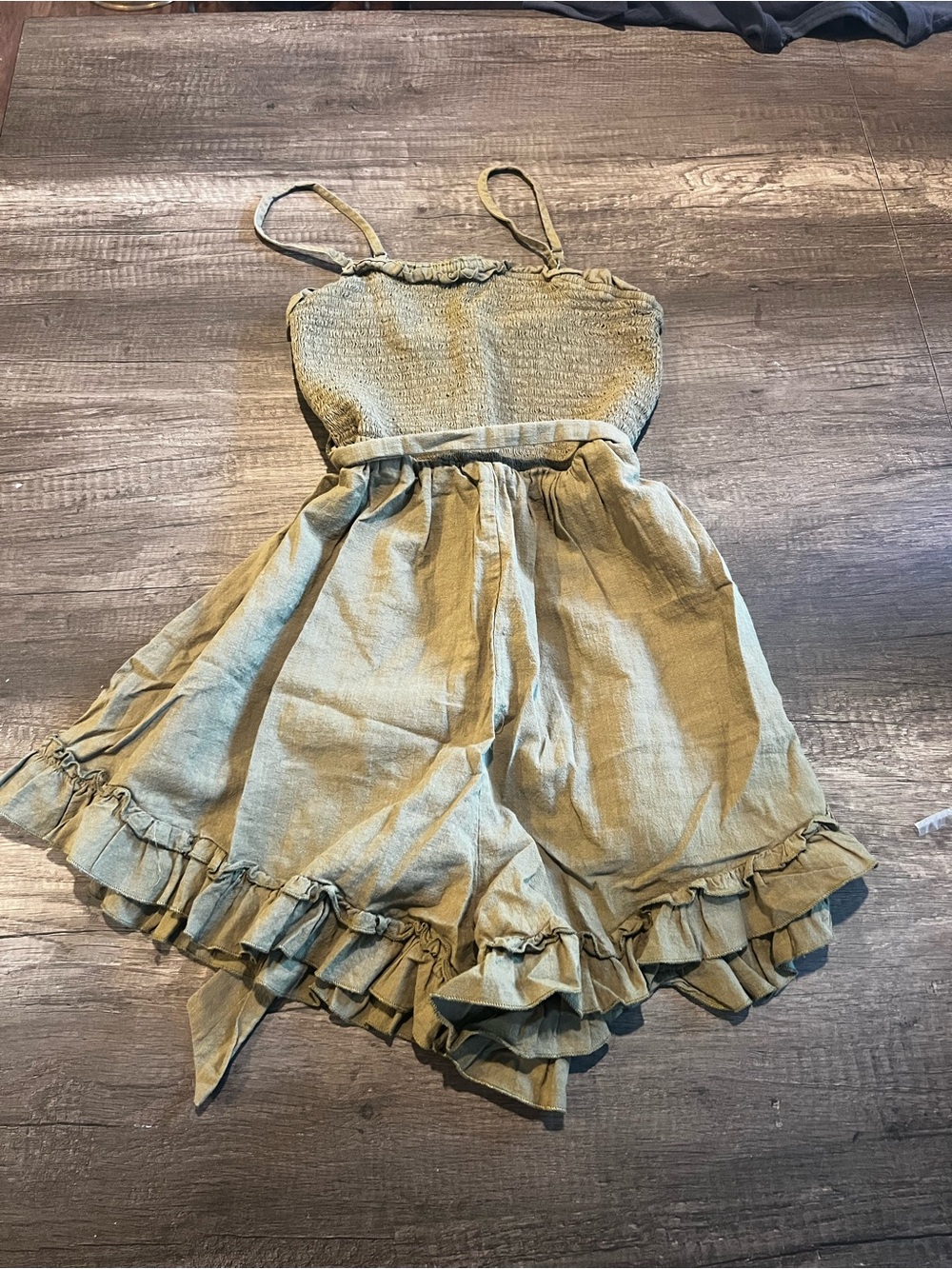 Zexxy Olive Green Smocked Ruffle Mini Dress Size Small